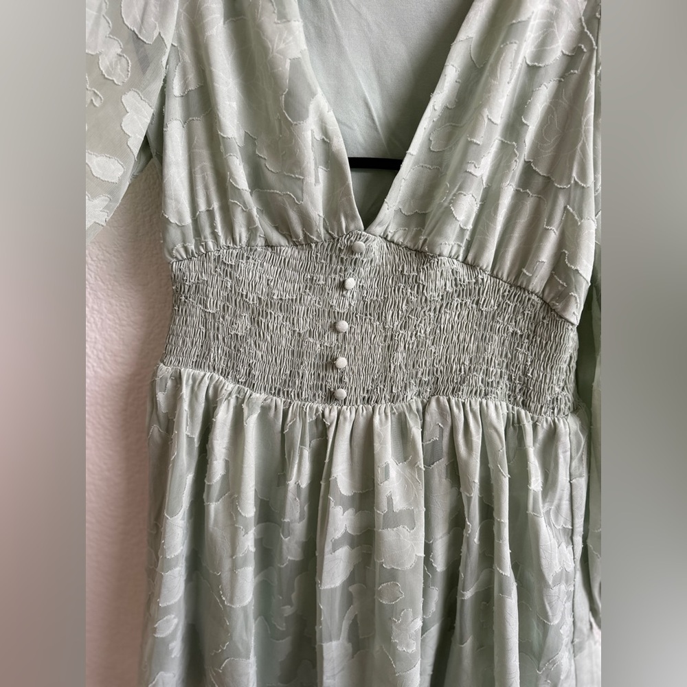 Lulu's Mint Green Long Sleeve Smock Waist Mini Dress - Picture 8 of 15